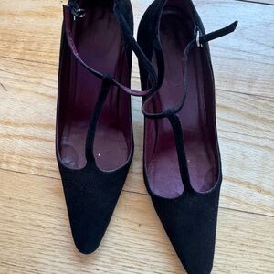 Coach Black Marjorie Suede T-Strap Pumps - Size 8